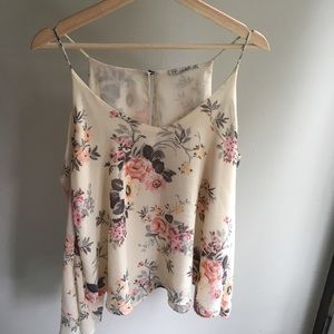 Cream Floral Cold Shoulder Long Sleeve Blouse XL